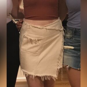 Asymmetrical frayed wrap around Skirt